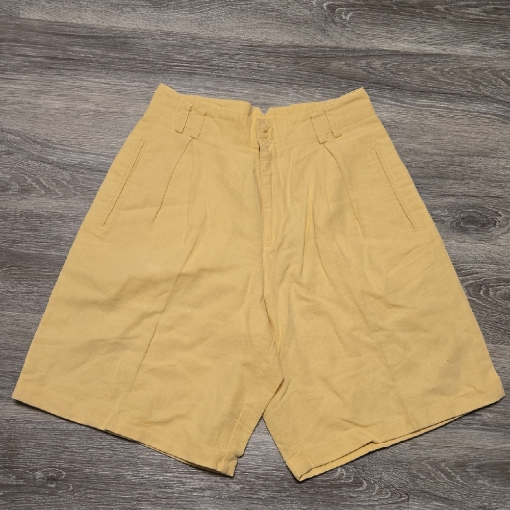 Vintage Butter Yellow Linen Blend Walking Shorts Sz 6